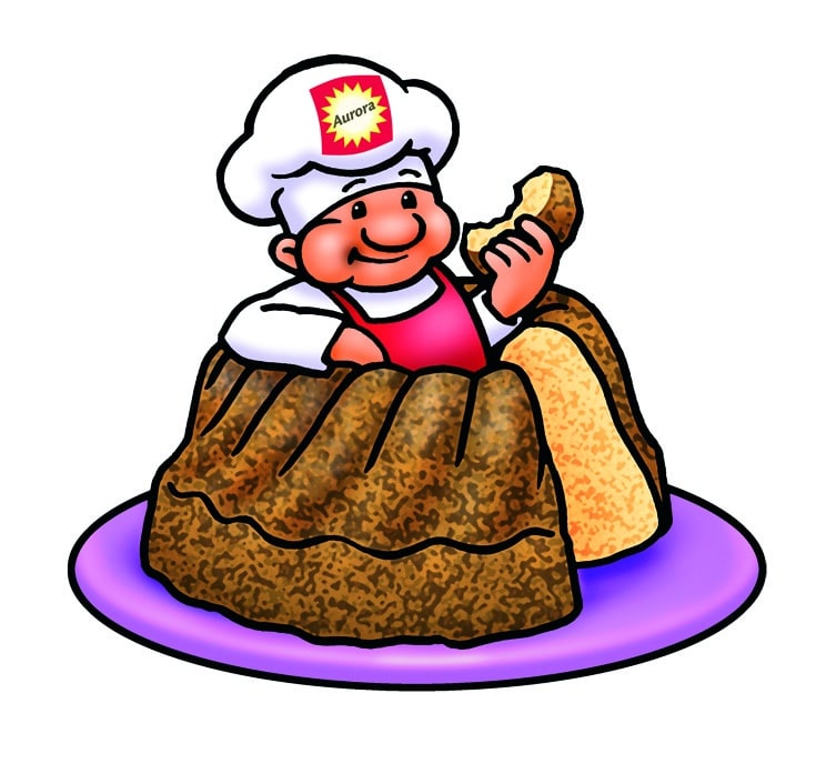 Aurora-Mehl Kuchen mit Bäcker Illustration